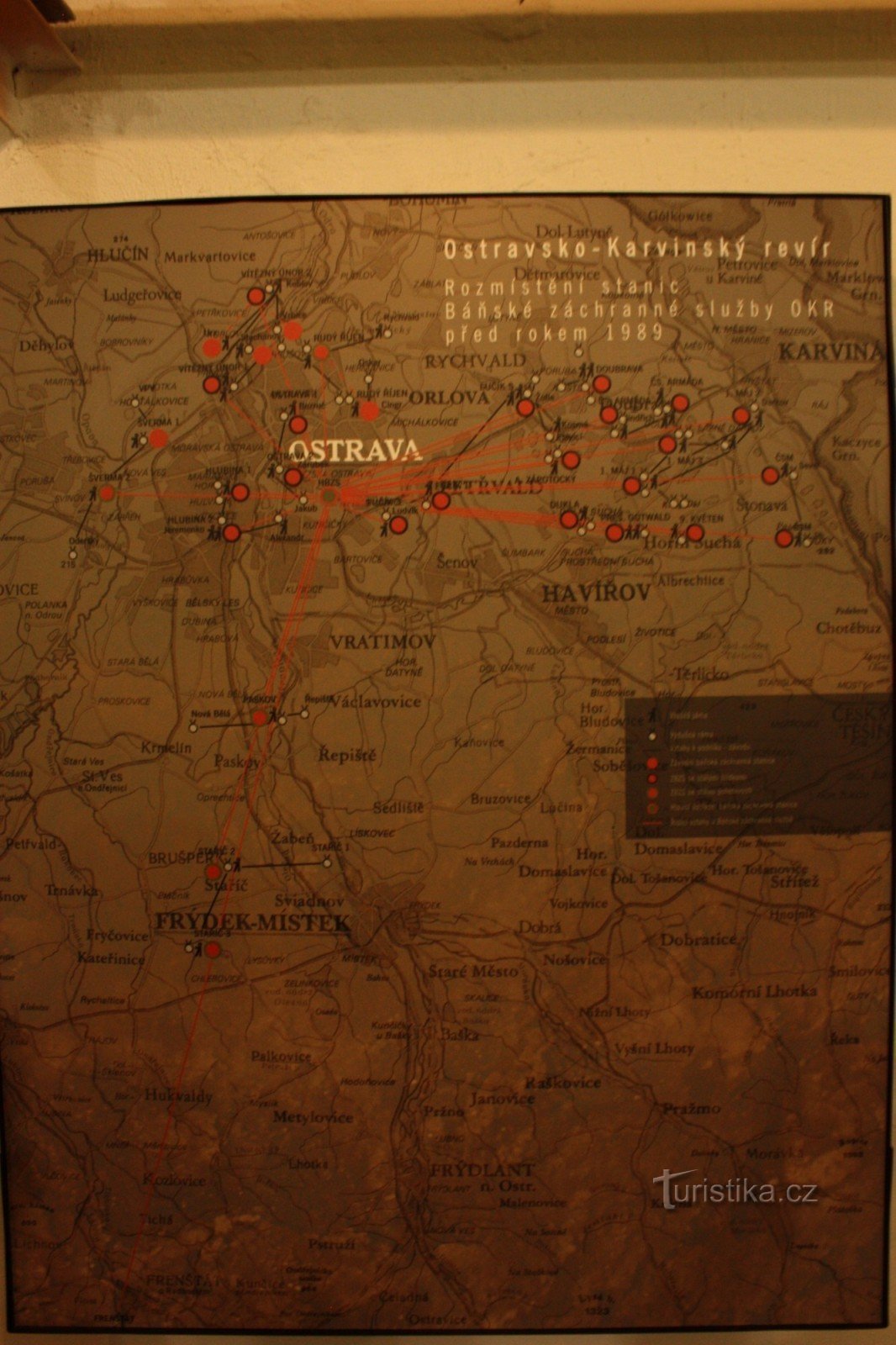 Locatie van reddingsstations voor mijnbouw binnen OKD vóór 1989
