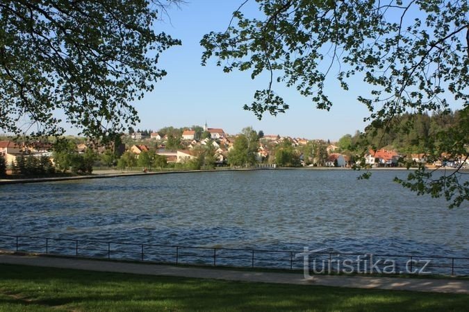 Olšovec pond, Jedovnica in the background