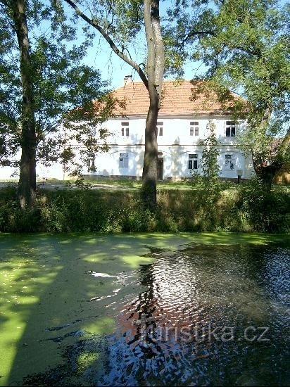 Teich im Dorf: Der Fluss Bradava, der durch das Dorf fließt, speist zwei Teiche im Kataster des Dorfes