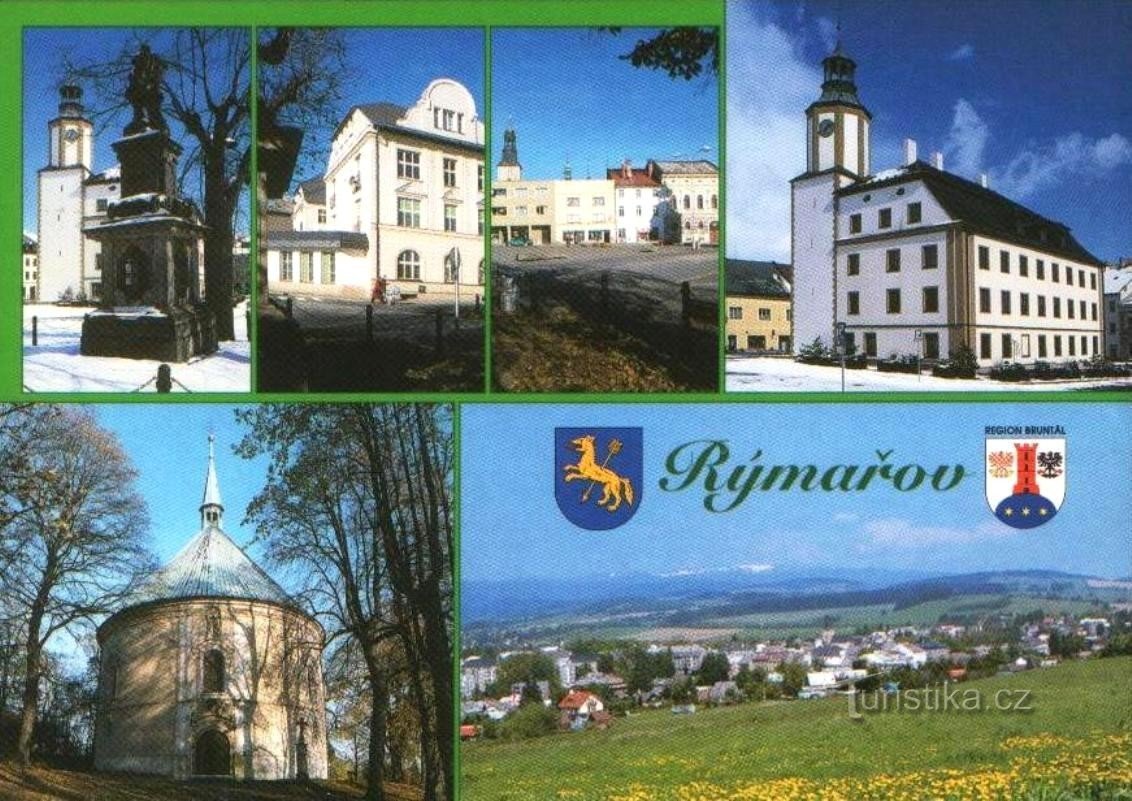 Rýmařov-view: quảng trường với tòa thị chính, nhà thờ baroque