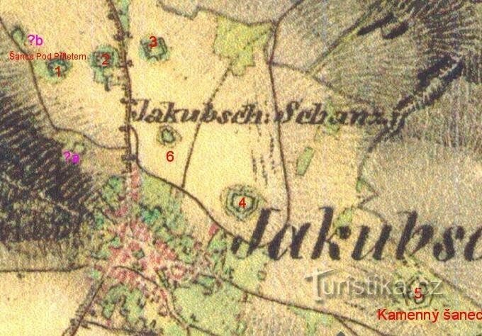 Šance v Jakubčovicích na historické mapě. zdroj: http://oldmaps.geolab.cz/, © 1s