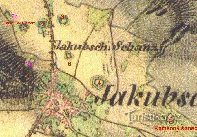 Шанс в Якубчовіце на історичній карті. джерело: http://oldmaps.geolab.cz/, © 1s