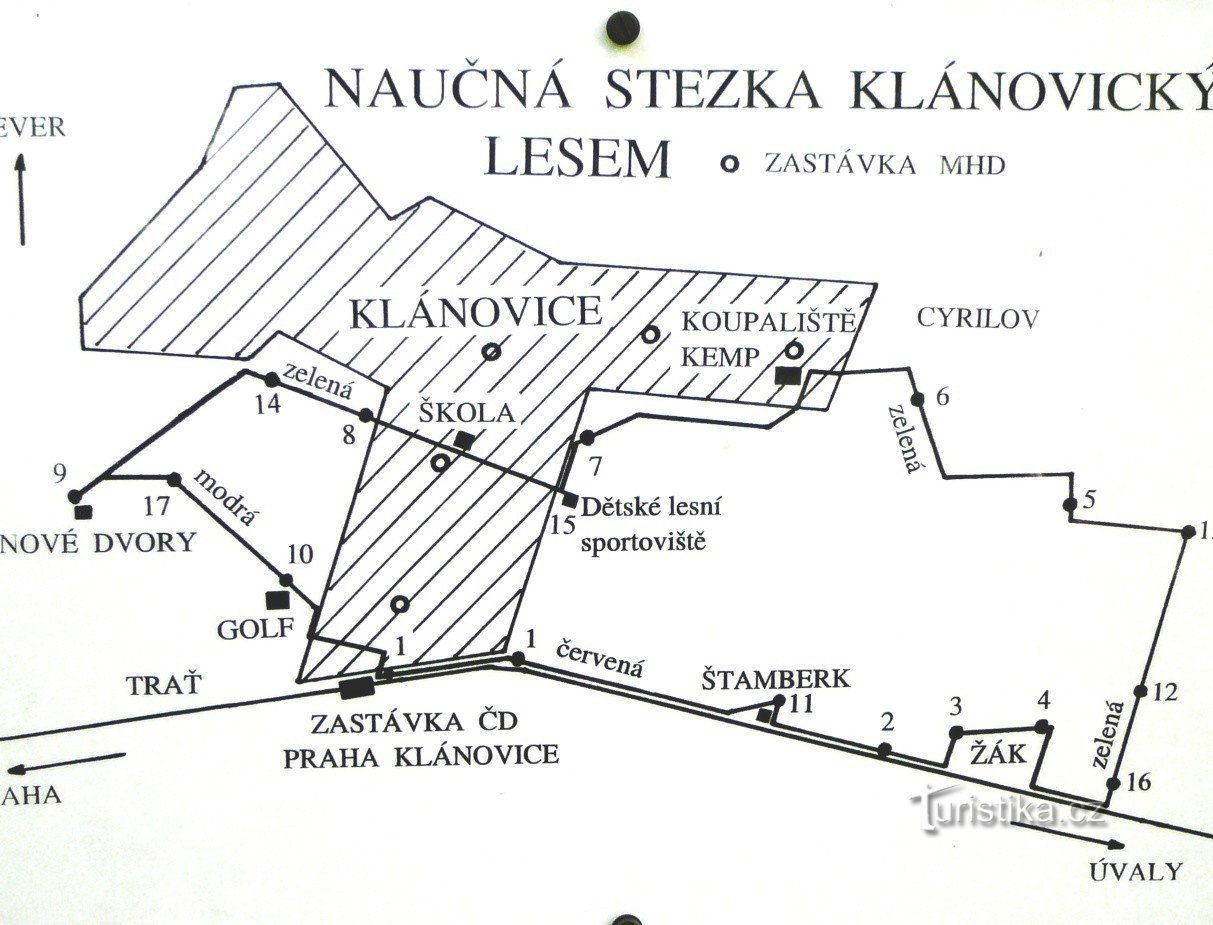 Klánovický les ルートの図