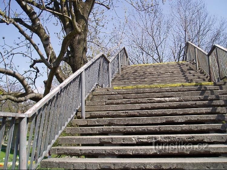 Stairs to the footbridge in Smetanovy sady