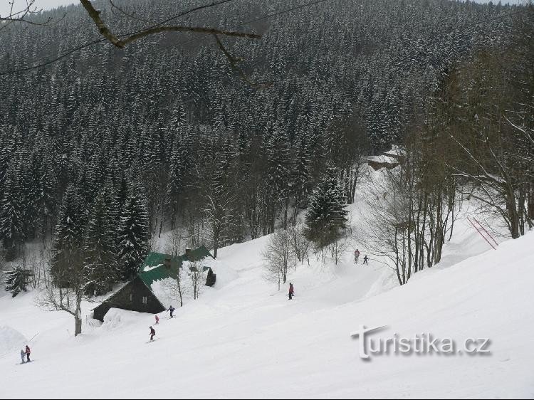 Skipiste op de istá Voda-piste: Het gebied ligt boven de bushalte Bártlova lávka