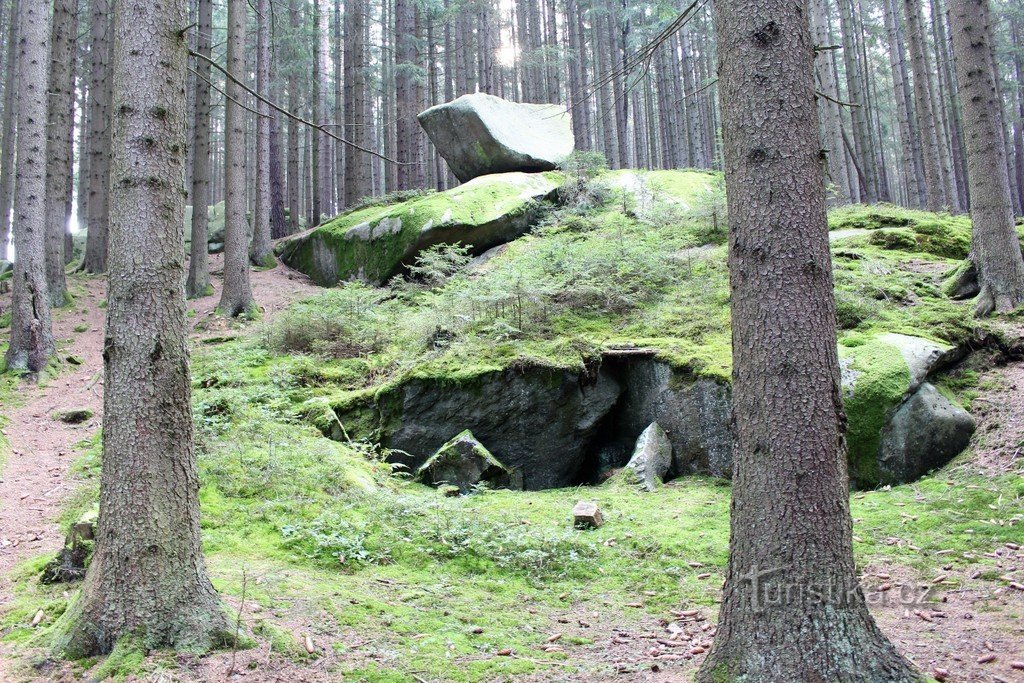 Felsen über Bach, Boot