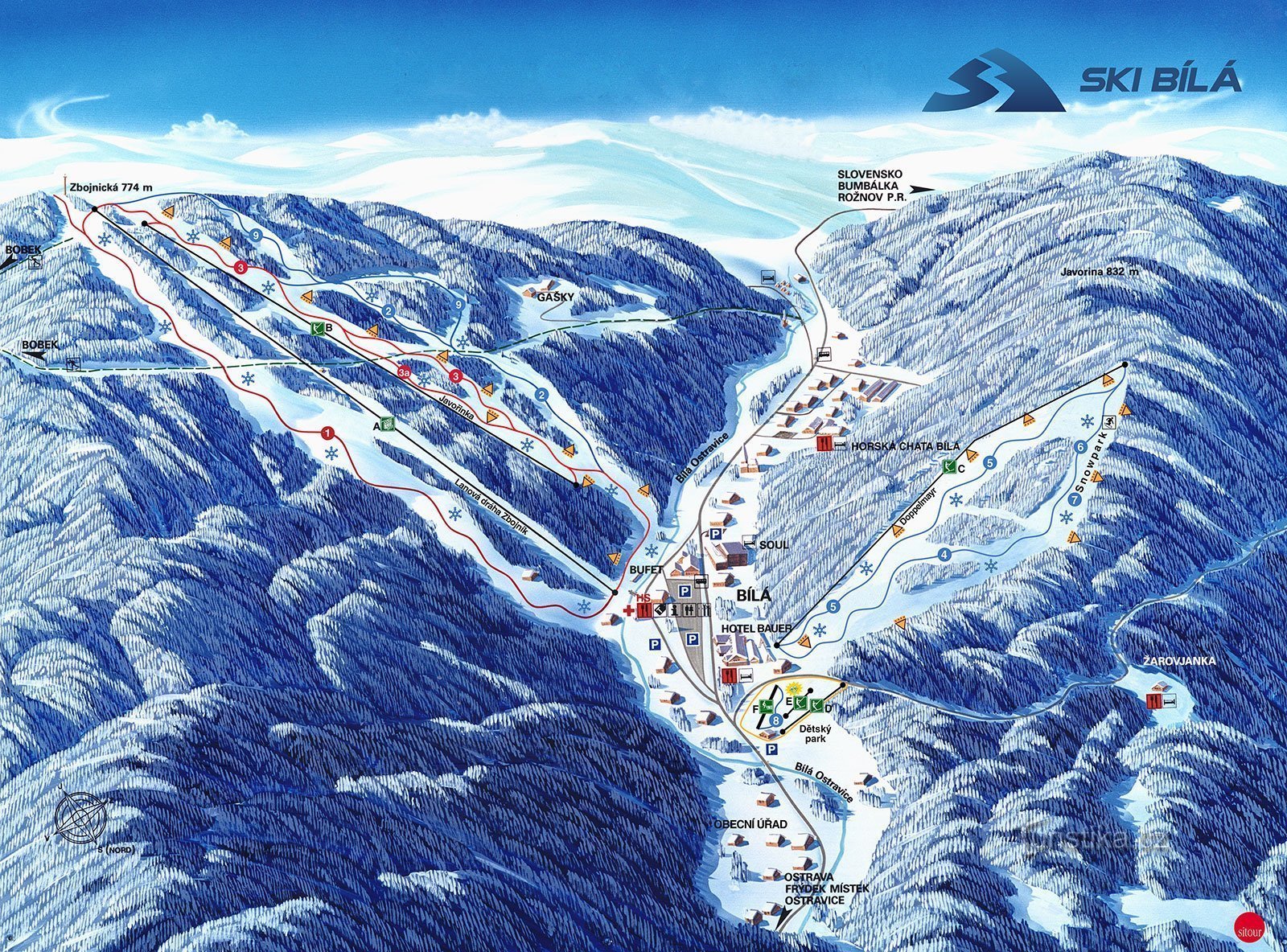 Ski areál Bílá - mapa