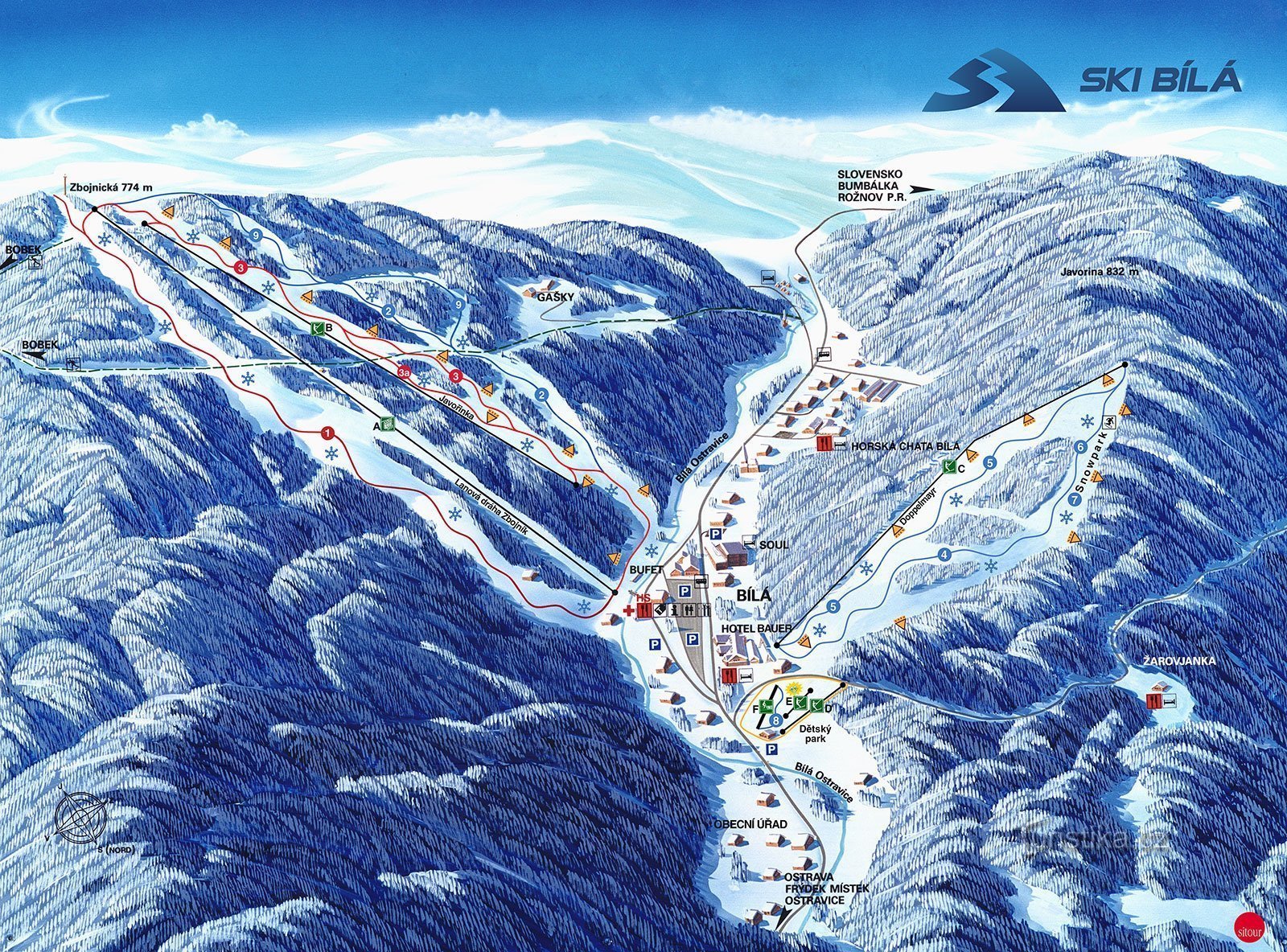 Ski area Bílá - map