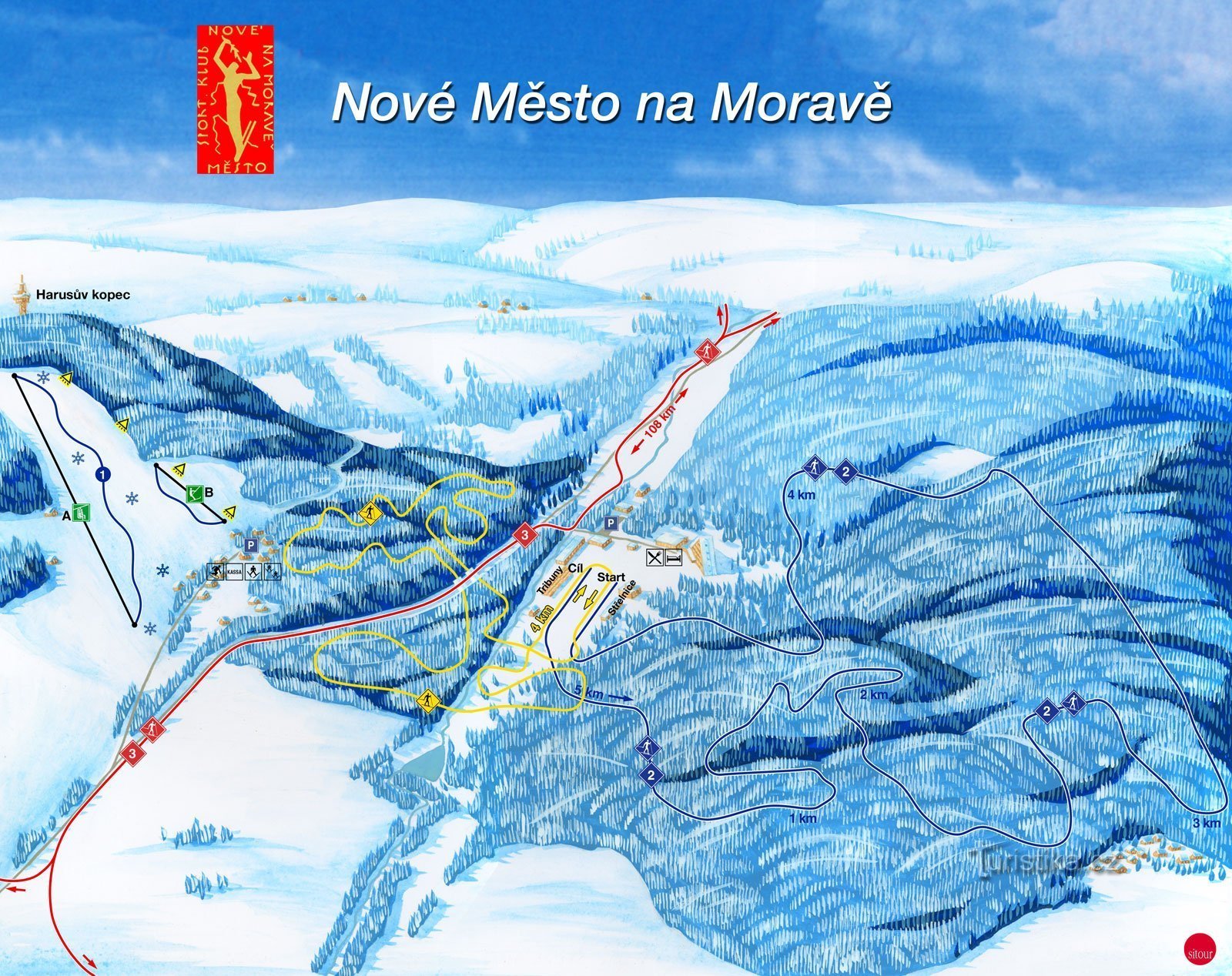 Ski resort Harusák - Nové Město na Moravě - map