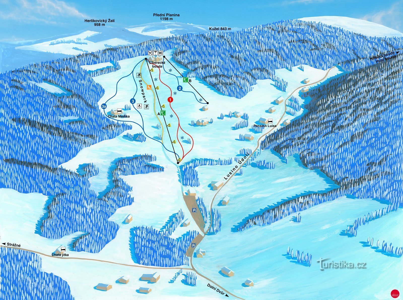 滑雪区 Luisino údolí - Dolní Dvůr - 地图