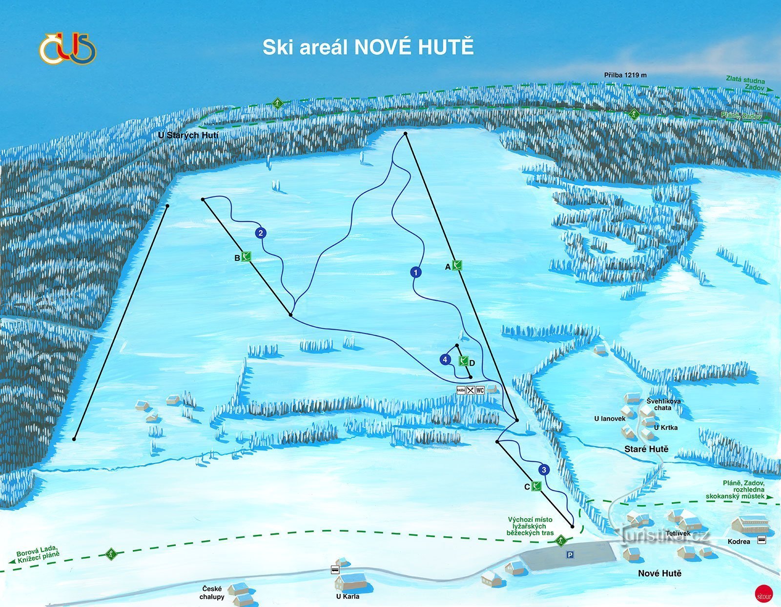 Ski areál Nové Hutě - mapa