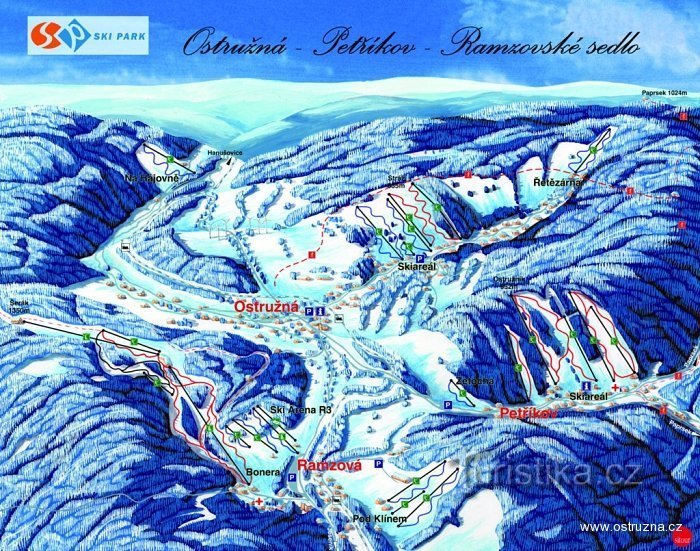 Khu nghỉ mát trượt tuyết Ostružná - bản đồ