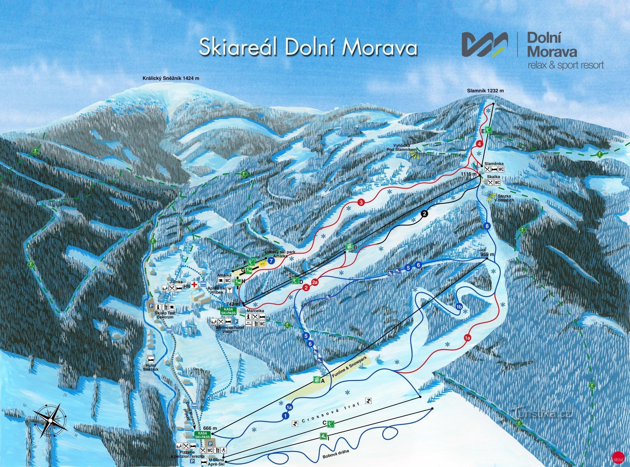 Skiområde Dolní Morava - kort