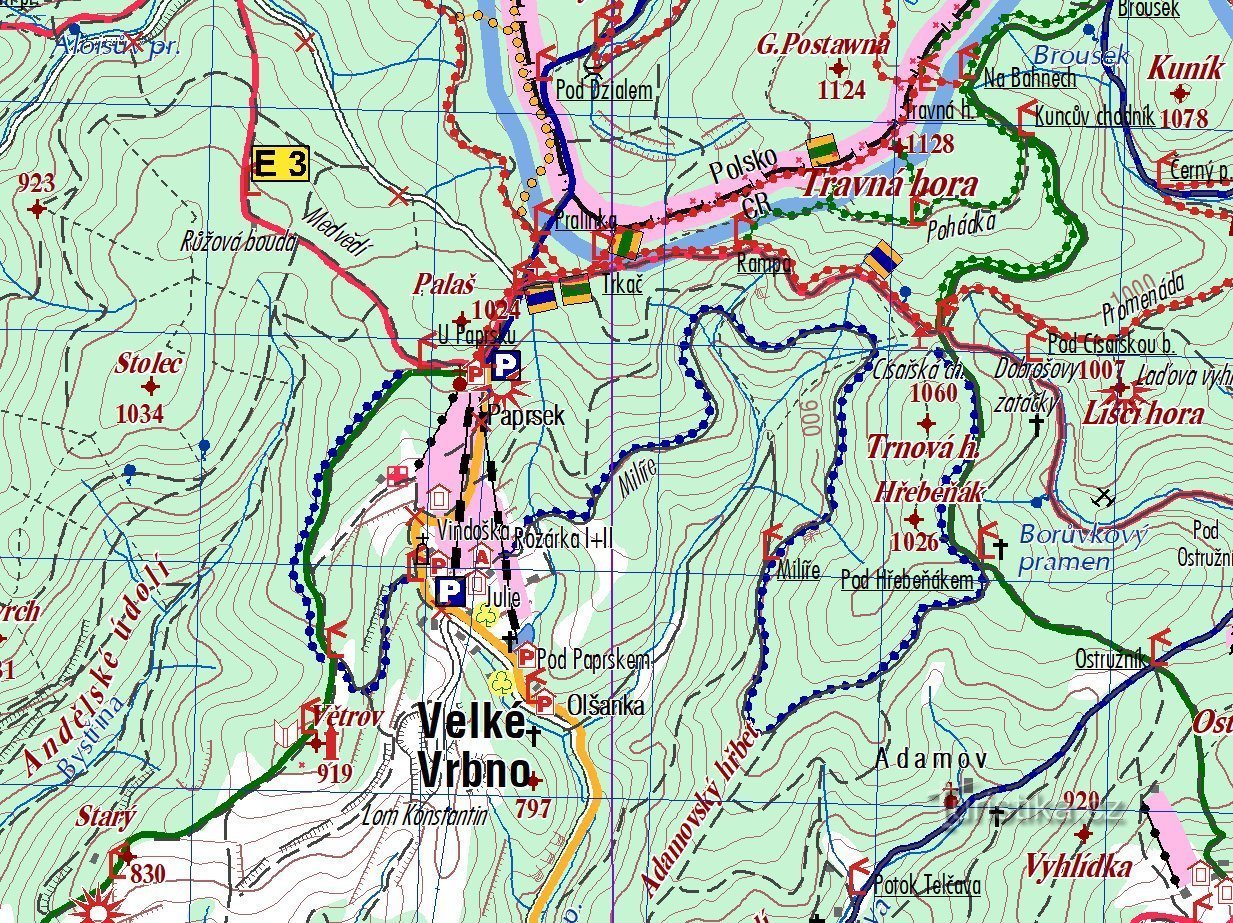 Ski resort Paprsek and surroundings with cross-country trails