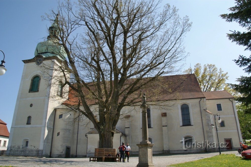 kolom van St. Lawrence voor de kerk van de Heilige Drie-eenheid