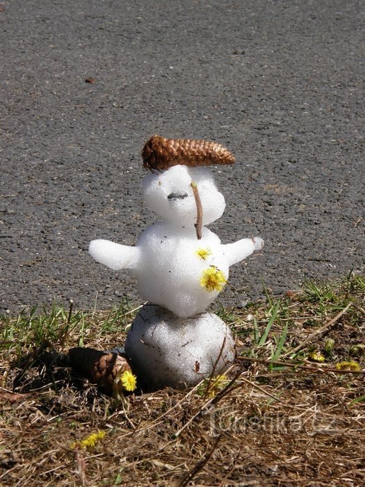 Bonhomme de neige sur la route de Kvilda à Bučina