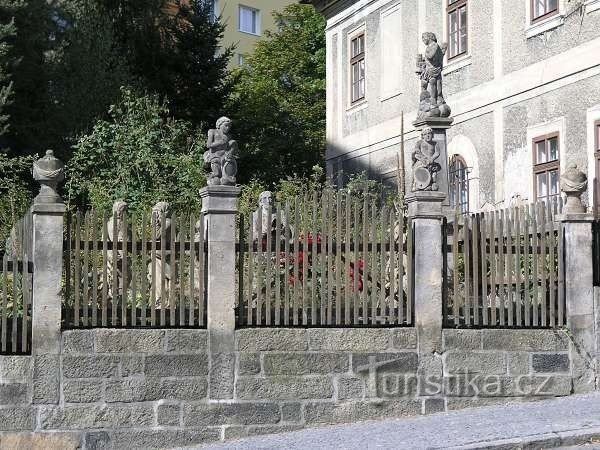 ゲッセマネの庭の彫刻 (フェンスの後ろに隠れています)