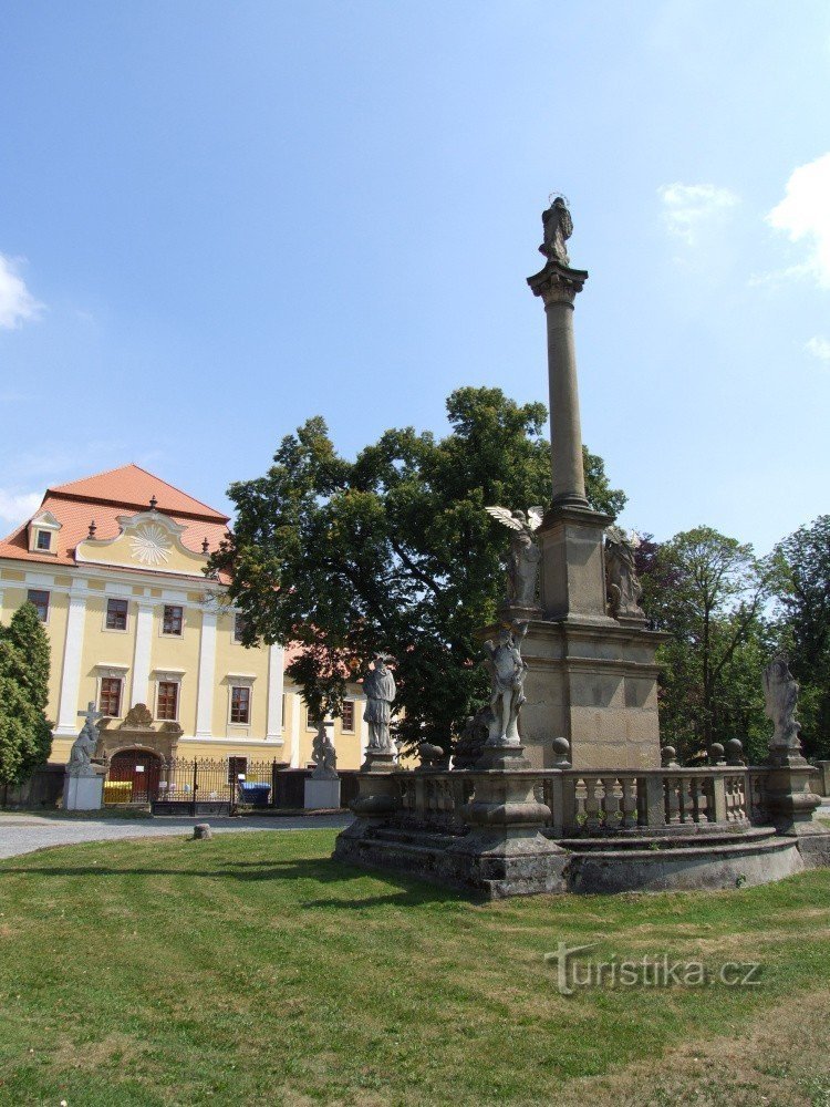 Statue of St. Rosalie with the column of St. Mary in Velehrad