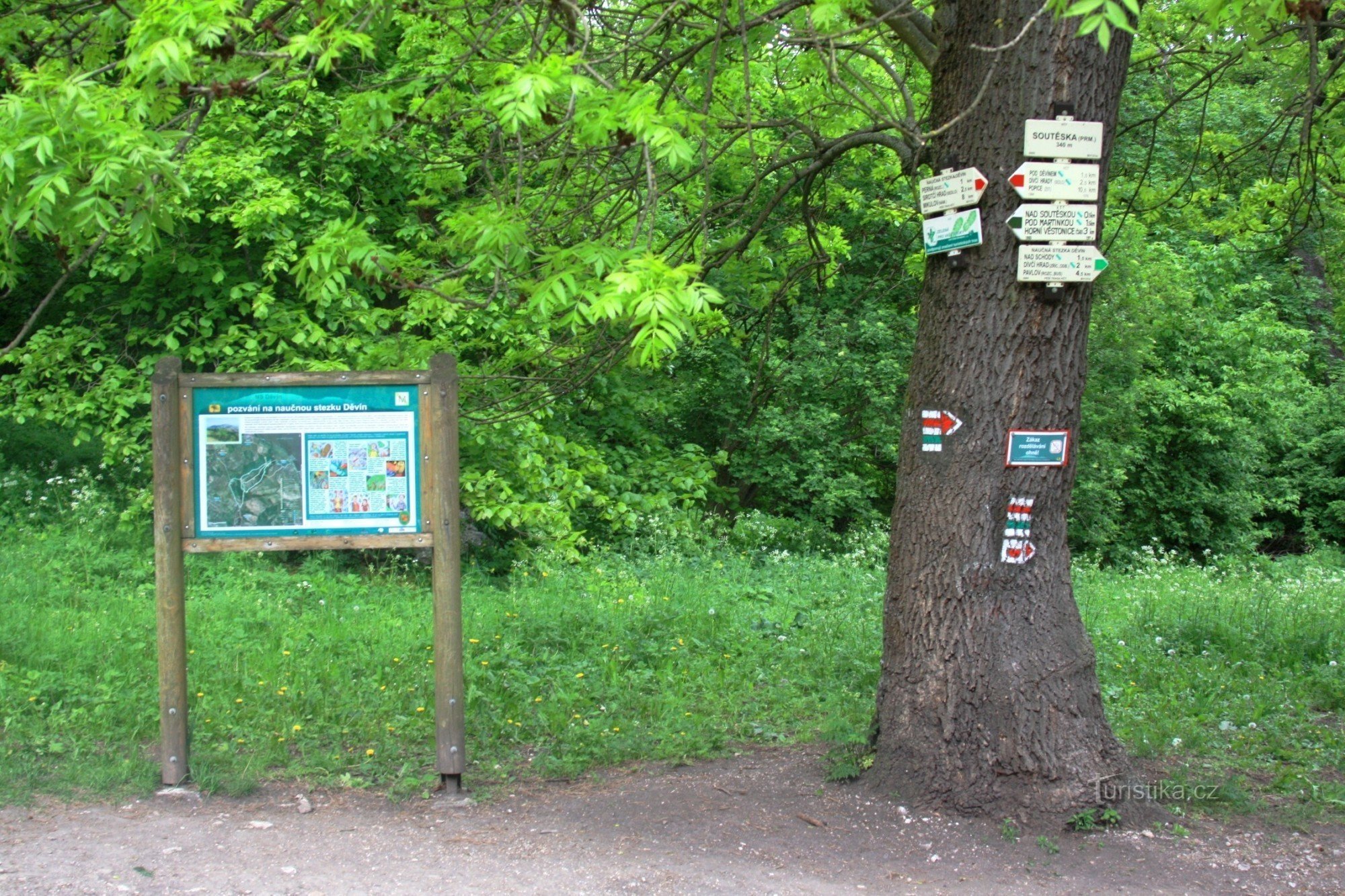 Kloof onder Děvín - splitsing in de weg