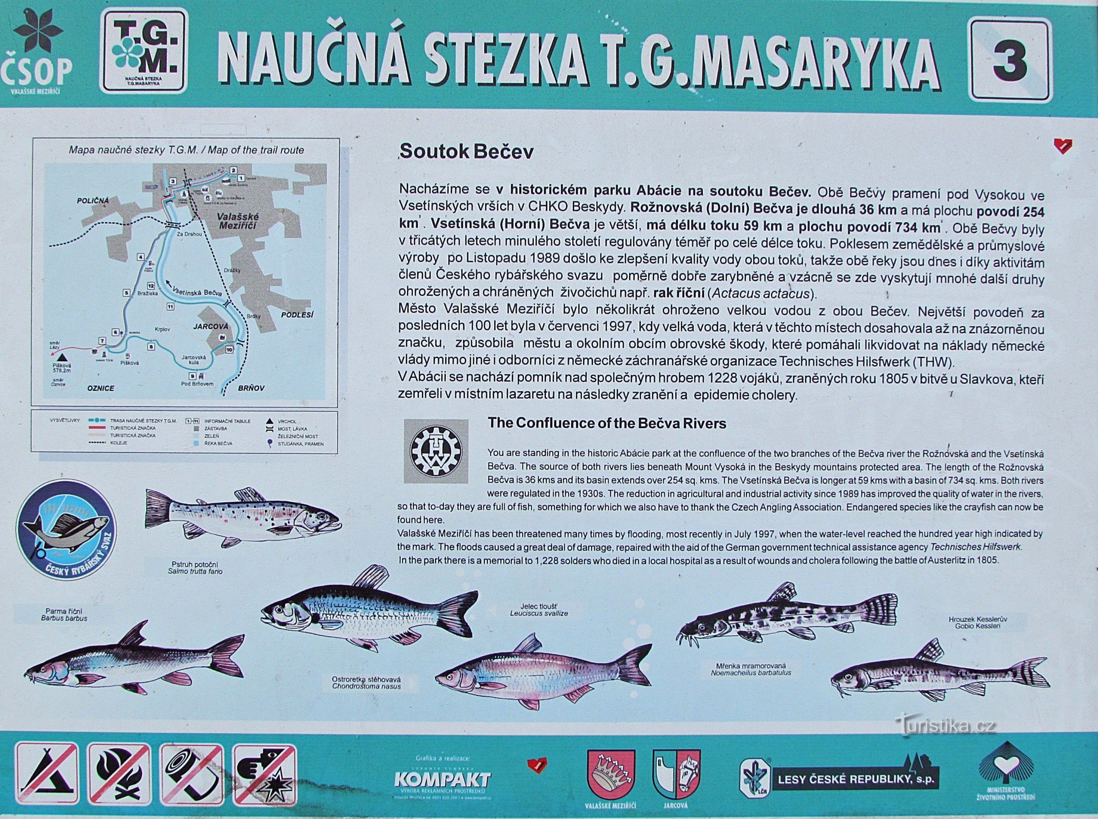 Zusammenfluss Bečev und Park Abácie in Valašské Meziříčí