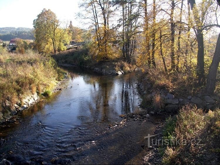 Krasovka と Opava の合流点: Krasovka は右端の目立たない小川で、中央が土です。