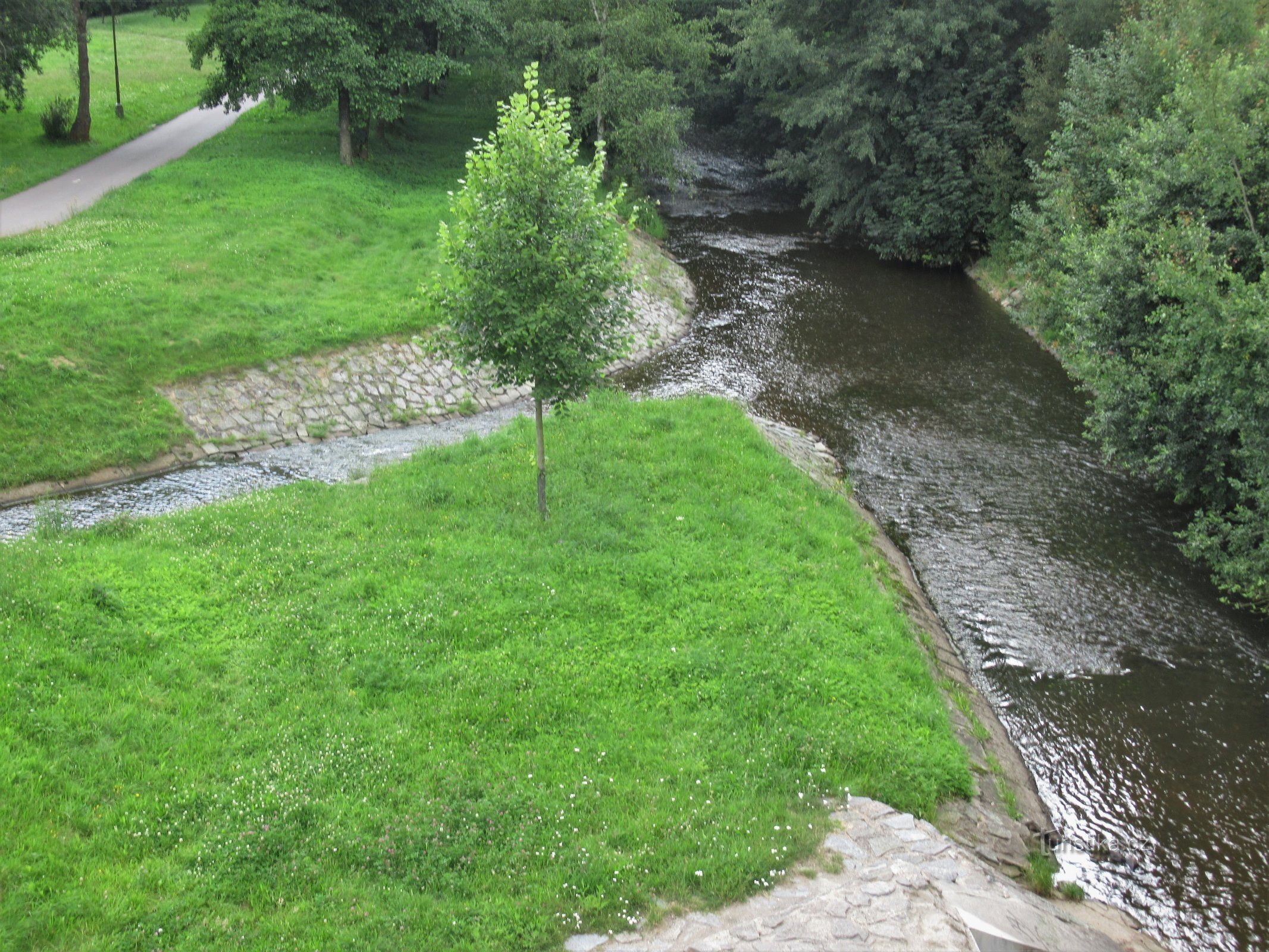 The confluence of the Sázava - on the right and the Stavišťské stream - on the left