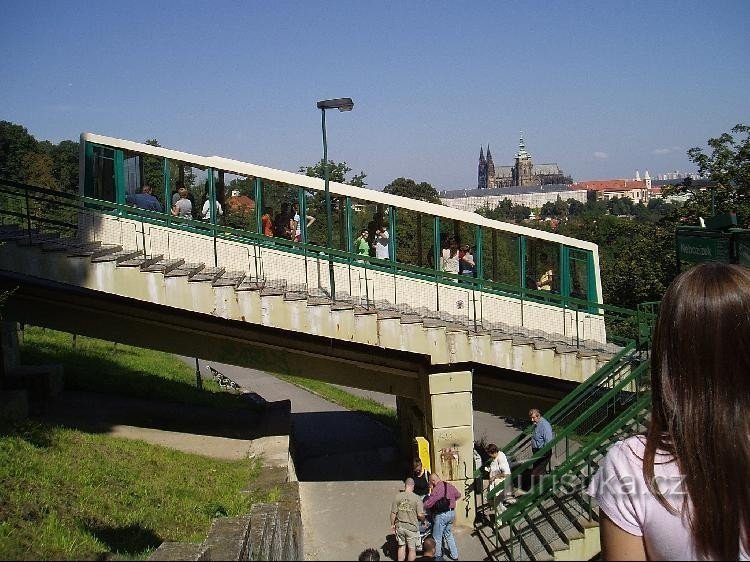 Cable car station and Prague Castle