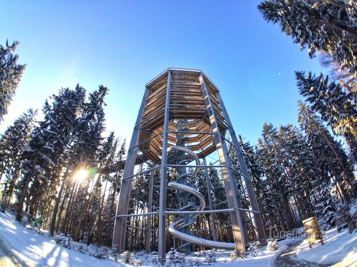 Le sentier à travers la cime des arbres de Lipno est ouvert tout l'hiver