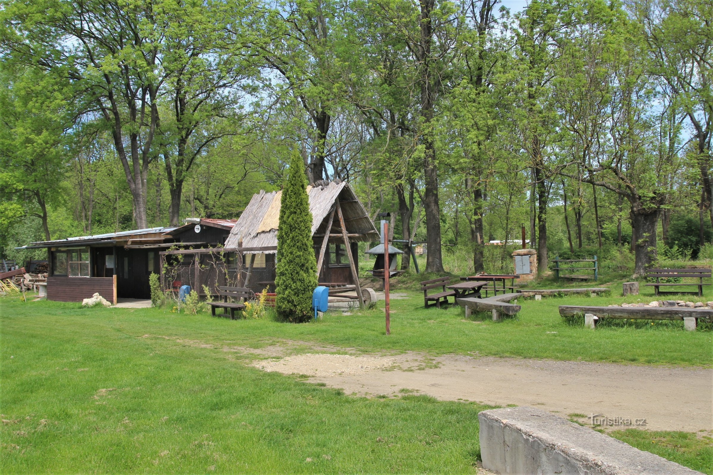 Campsite with fireplace
