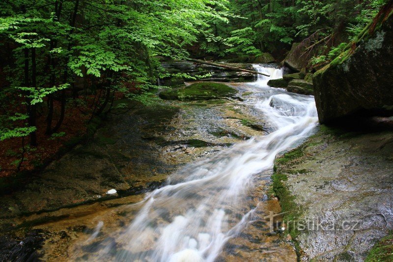 Le flux du ruisseau sur les plaques au-dessus de Hell's Pool. Juste en dessous des plaques se trouve une chute d'eau de quatre mètres.