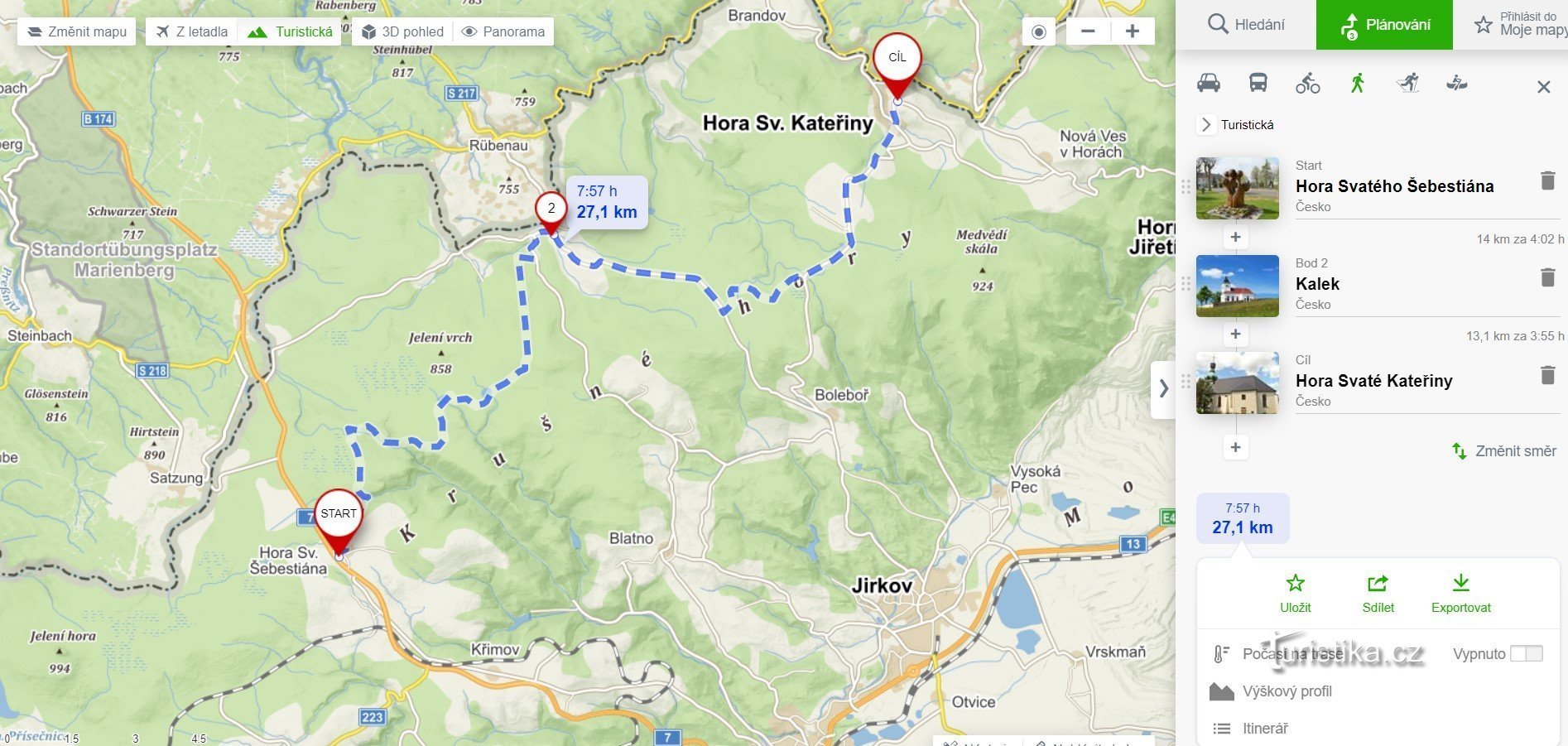 Potepanje po Rudnih gorah - gora sv. Sebastijana - Kalek - gora sv. Katarine - 7. etapa