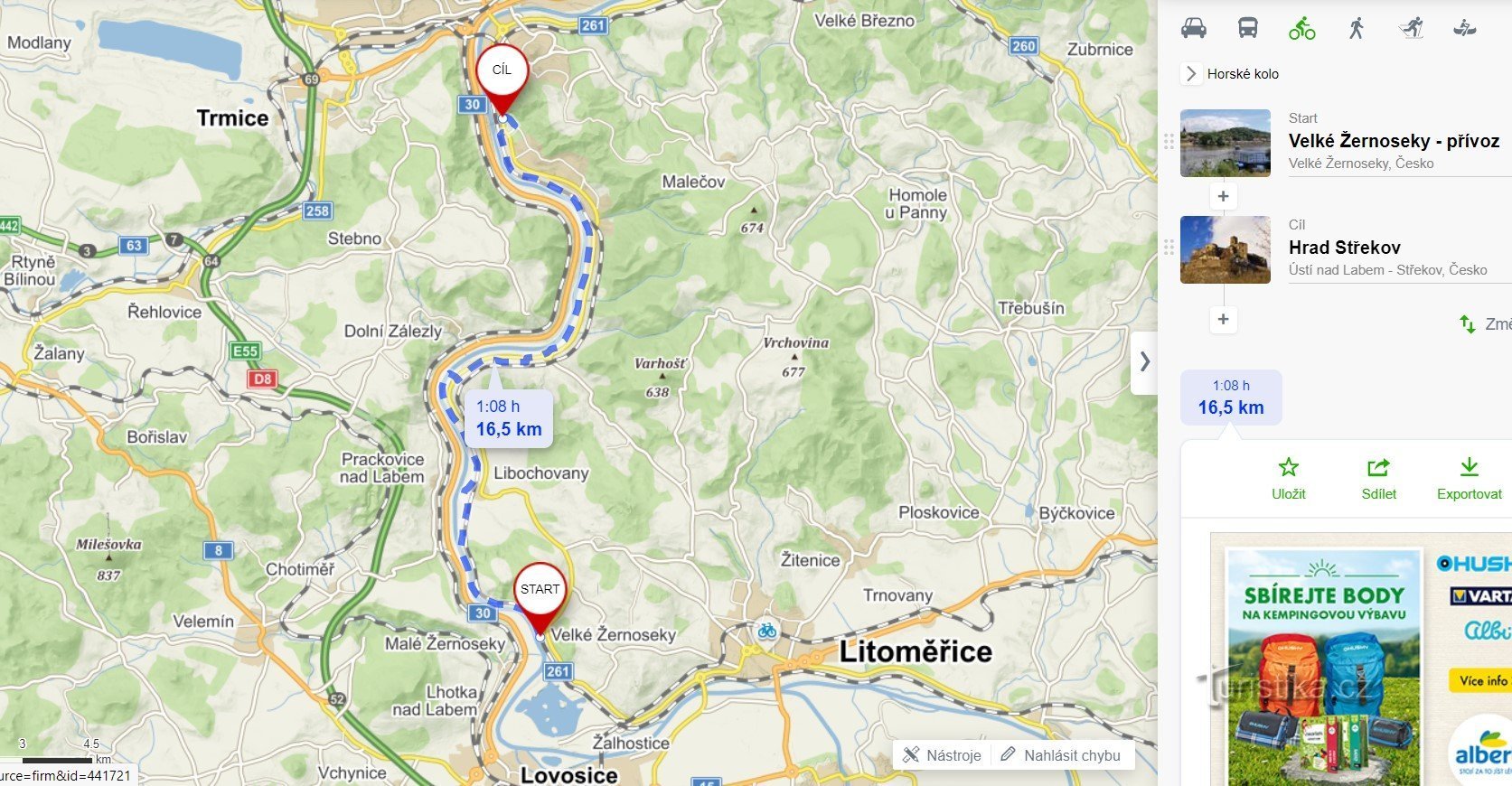 Scooter route - from Velké Žernoseke to Střekov