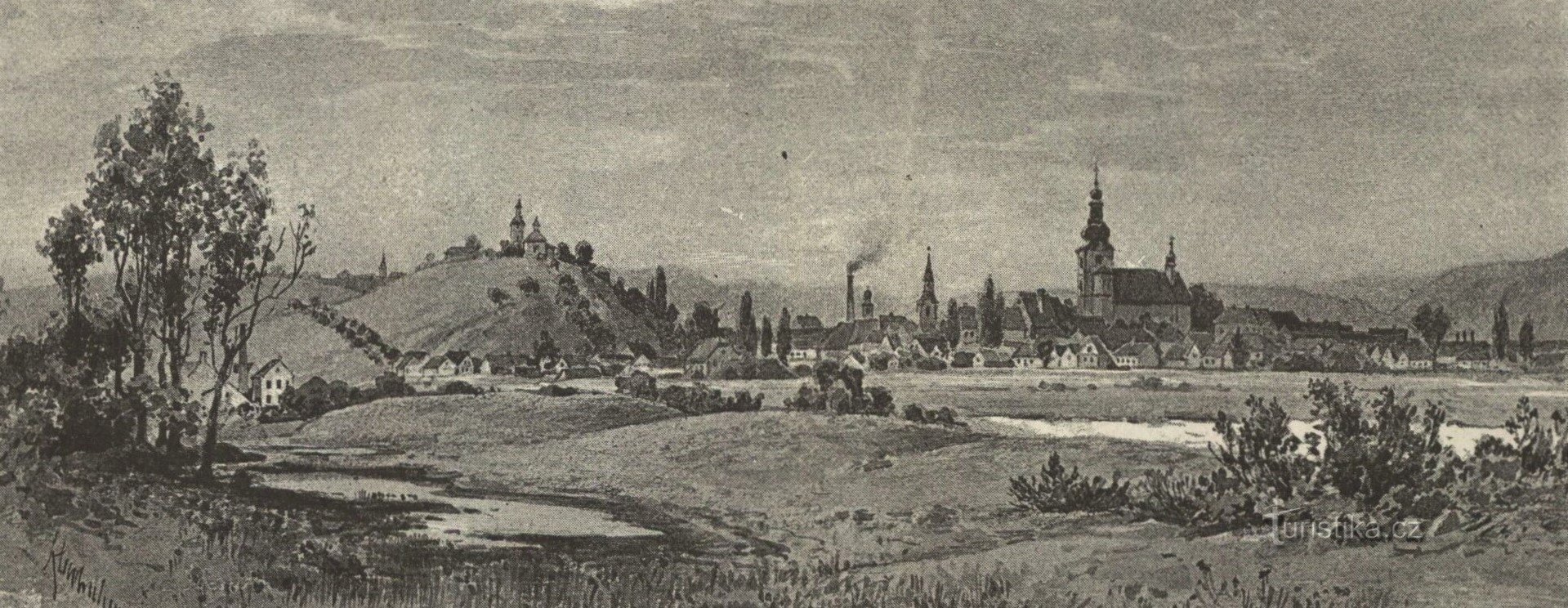 Třebechovice pod Oreb on a drawing from the end of the 19th century