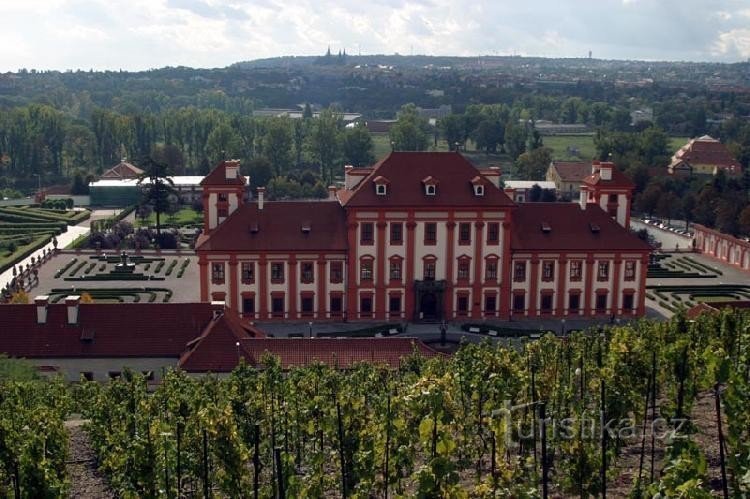Trojký slott: Utsikt över vingården från den botaniska trädgården