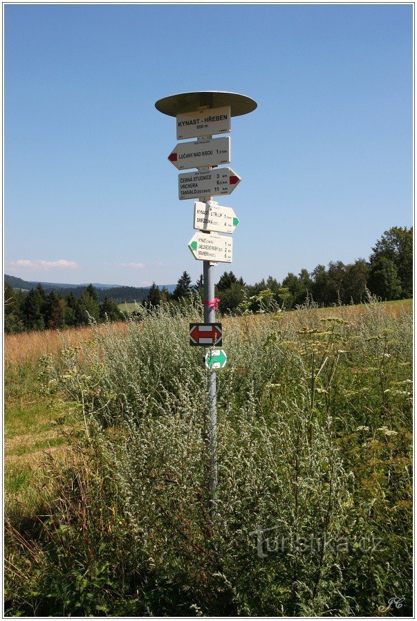 Turistické rozcestí Kynast - hřeben