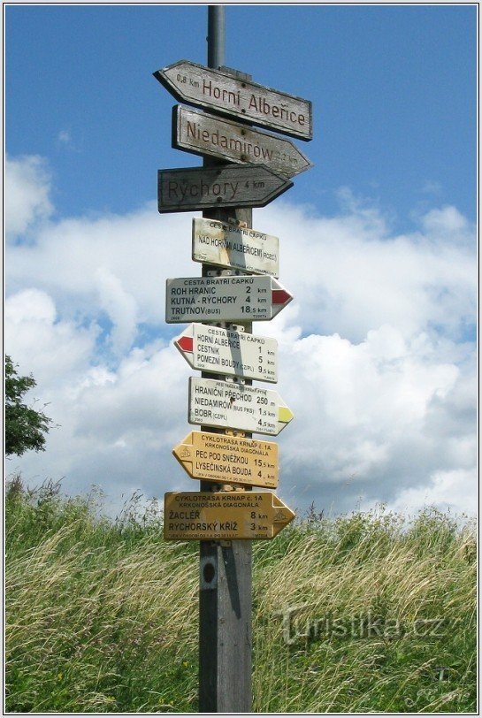 Turistické rozcestí nad Horními Albeřicemi