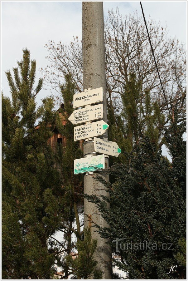 Tourist crossroads Písečná, church