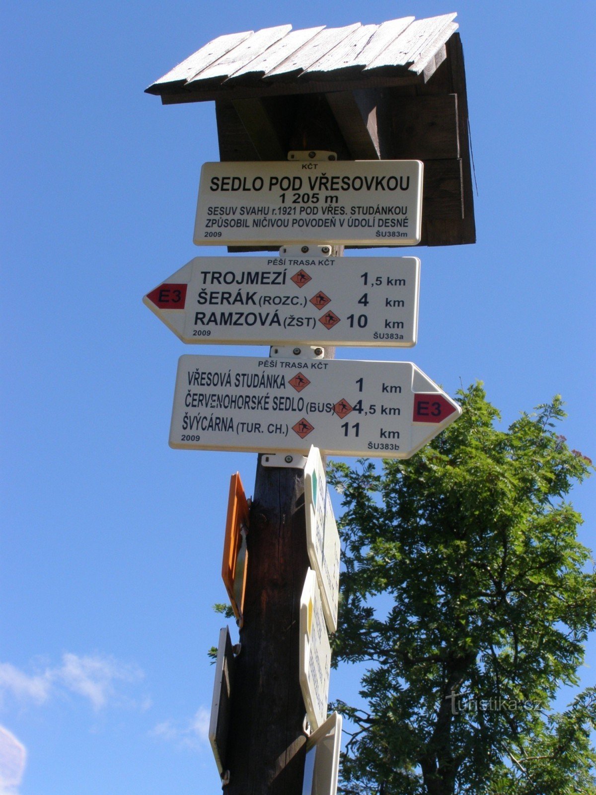 rozdroże turystyczne - przełęcz Pod Vřesovkou