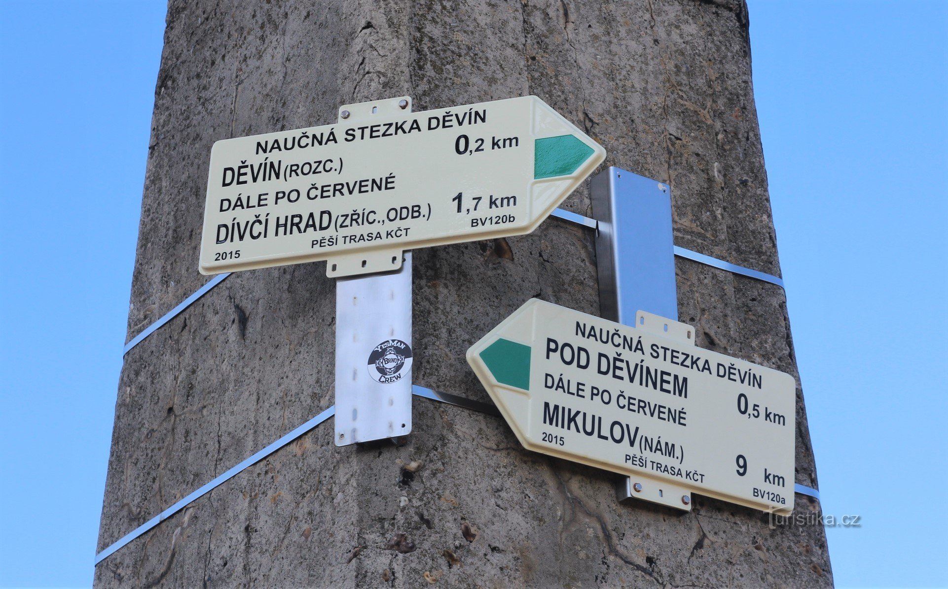 Tourist crossroads located on the pylon of the trigonometric point