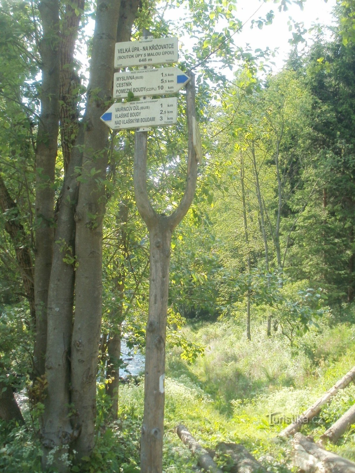 tourist crossroads Velká Úpa - intersection, confluence of Úpa and Mala Úpa