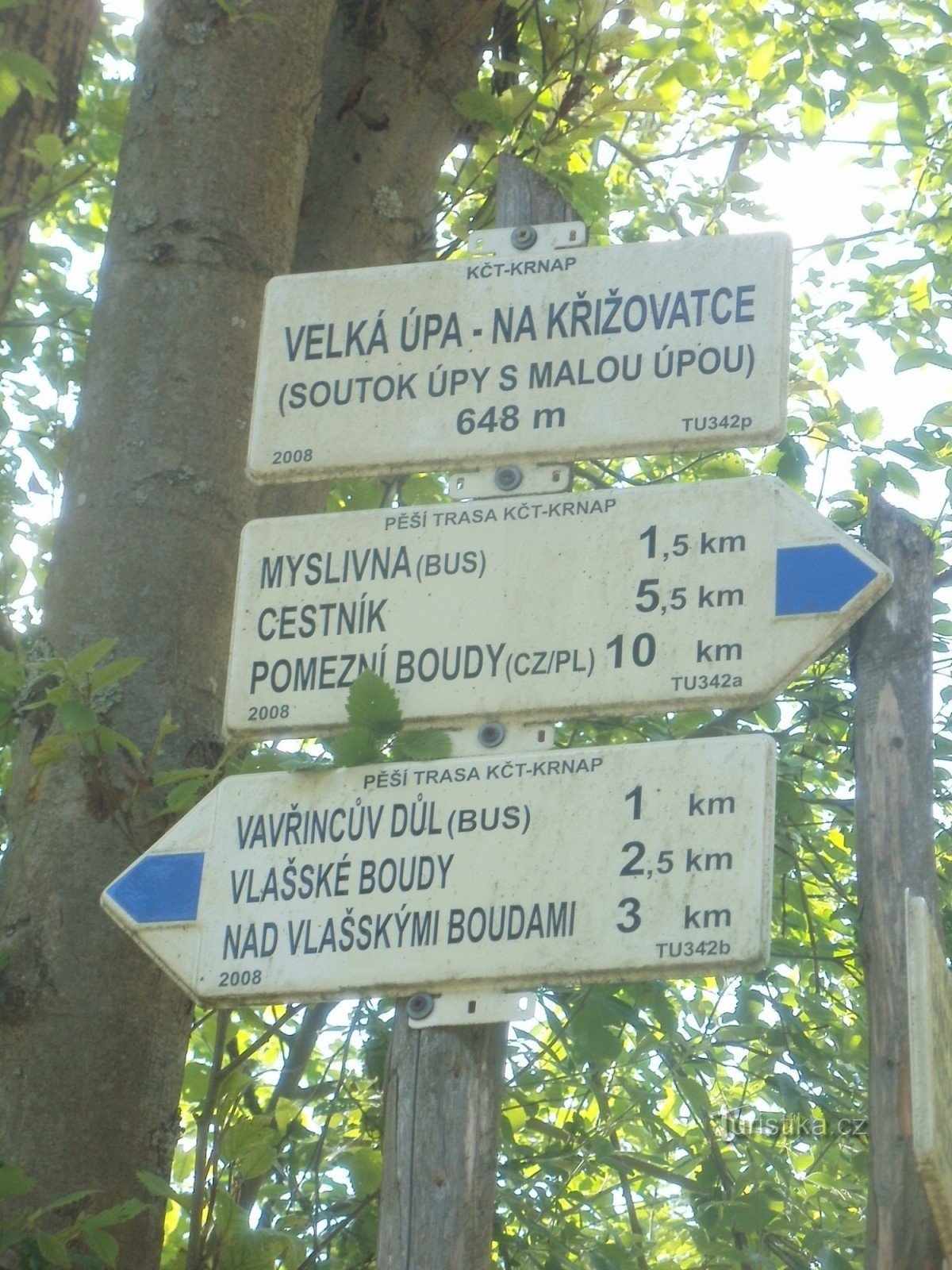 turistično križišče Velká Úpa - križišče, sotočje Úpe in Male Úpe