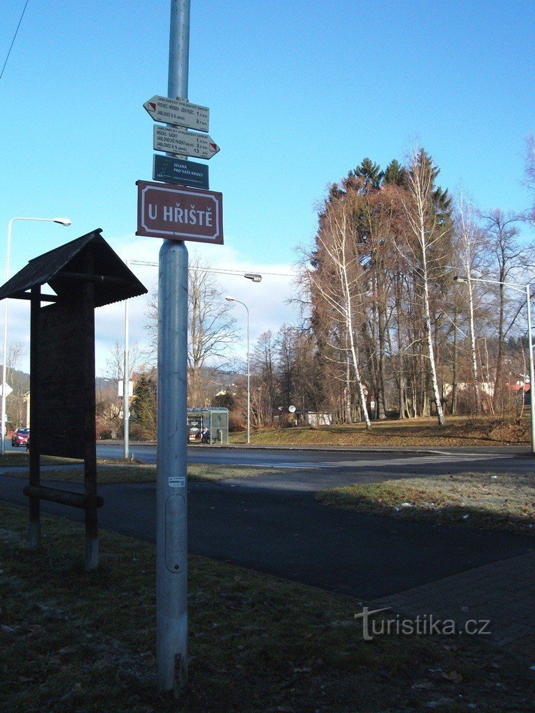 Touristische Markierung des Aussichtsrundgangs Jablonecké