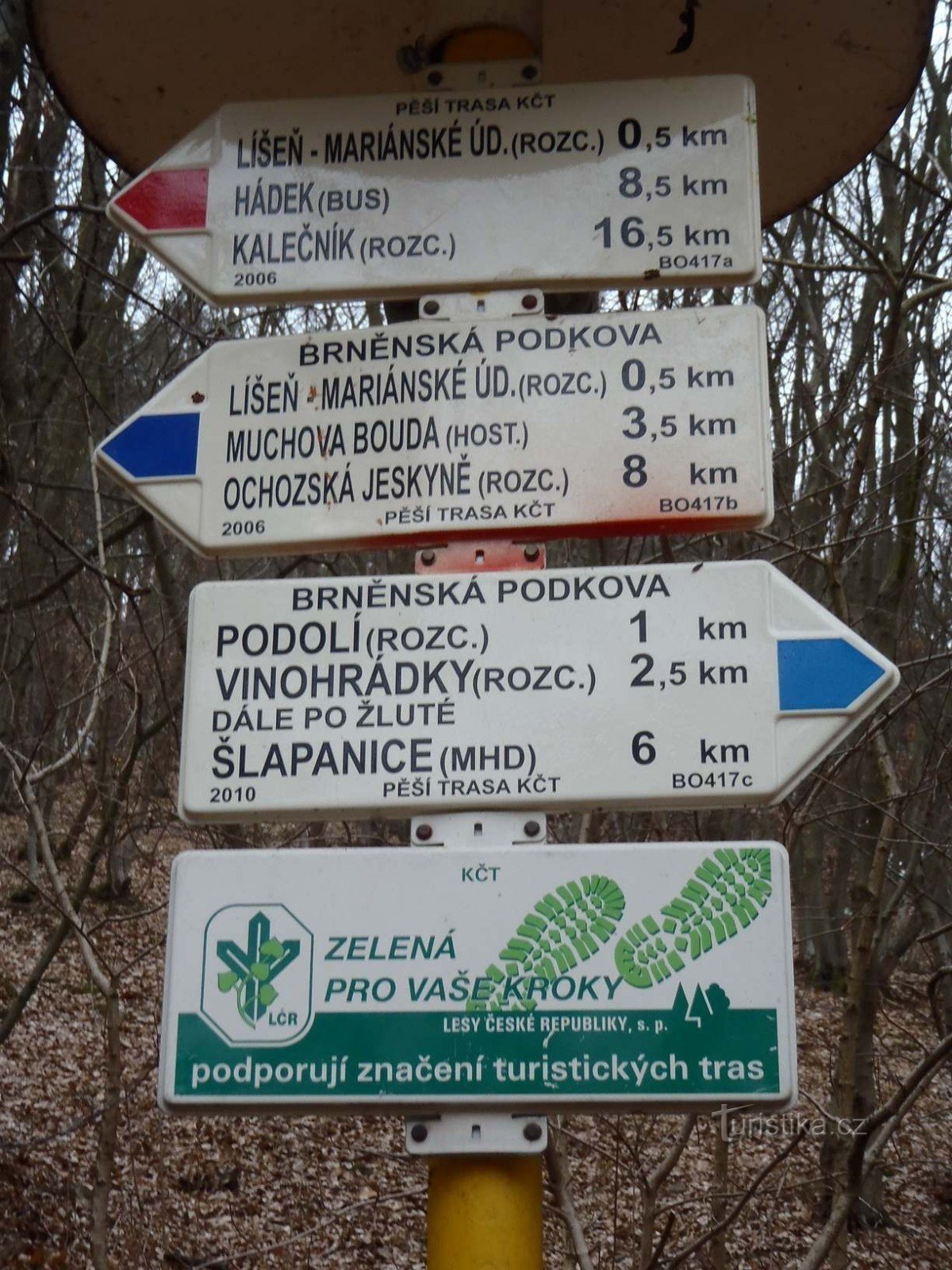 Turistskylt Brno Líšeň Mariánské údolí Kollektivtrafik - 6.2.2012 februari XNUMX