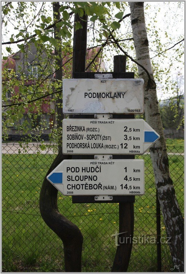 Tourist signpost Podmoklany