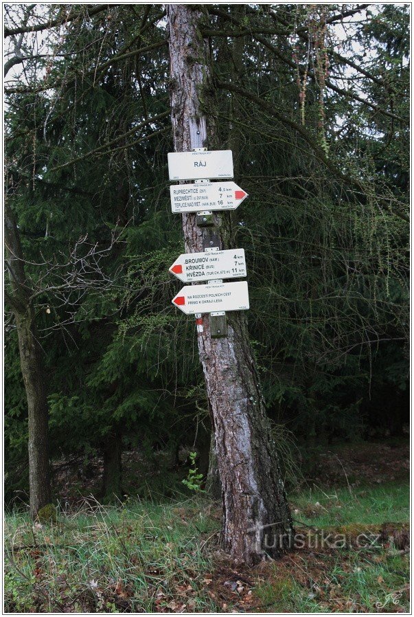 Tourist signpost Ráj nad Broumov