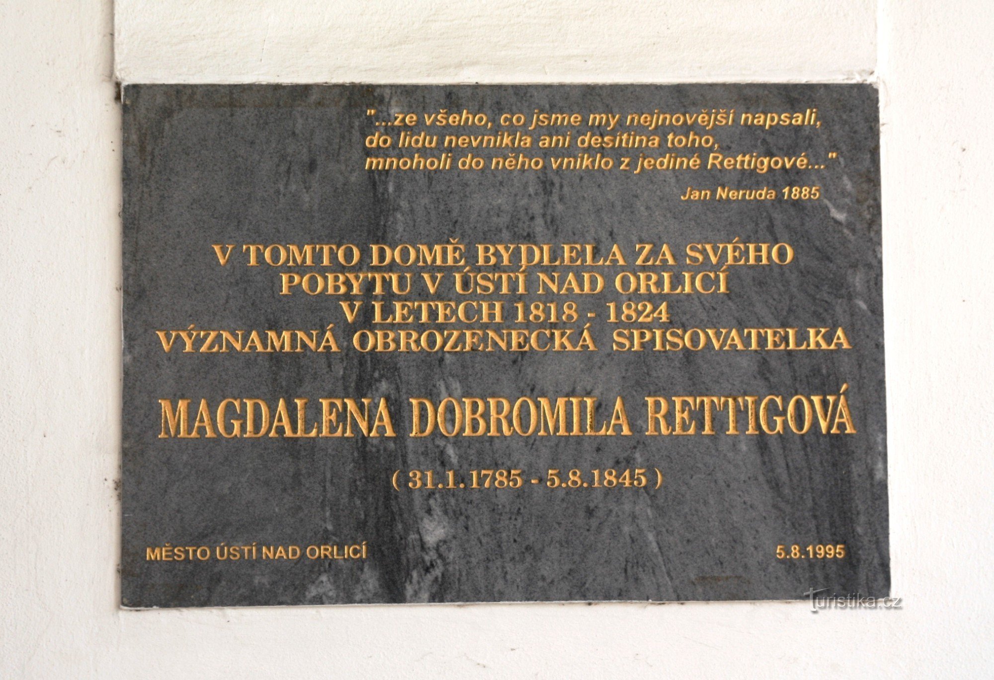 Ústí nad Orlicí - plaque commémorative de Magdalena Dobromila Rettigová.