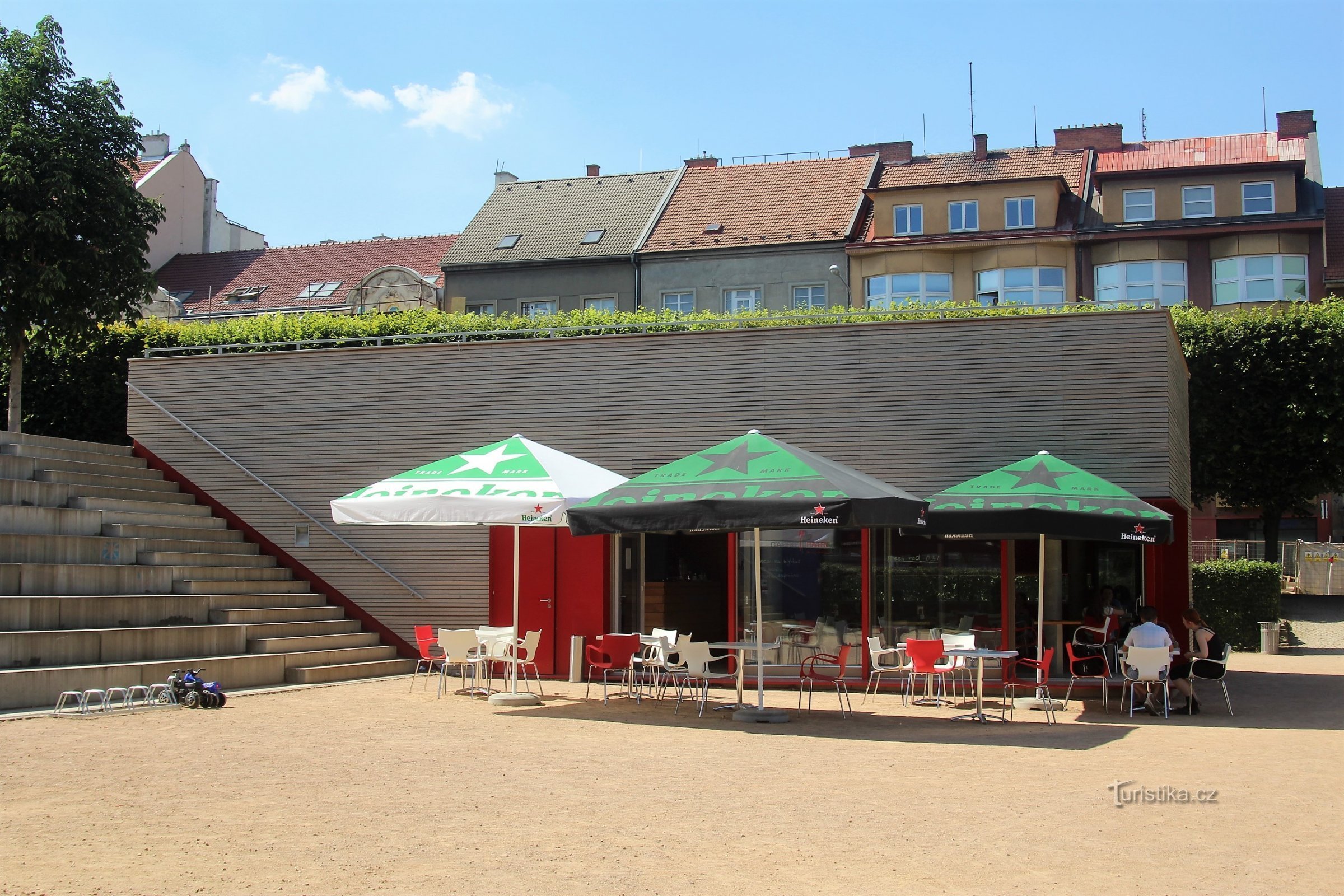 There is a stylish cafe on the ground floor