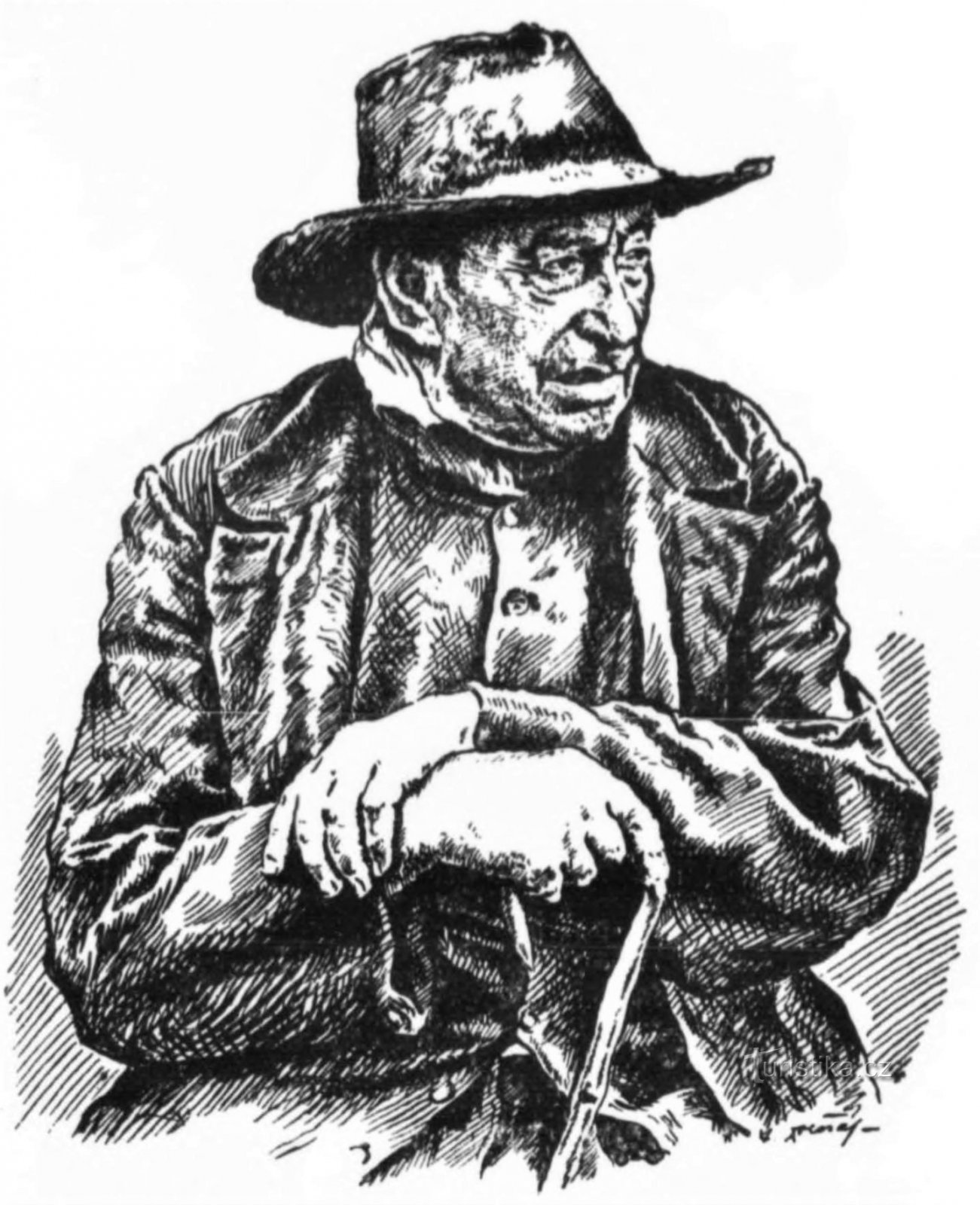 Václav Krušina på en tegning af Adolf Doležal
