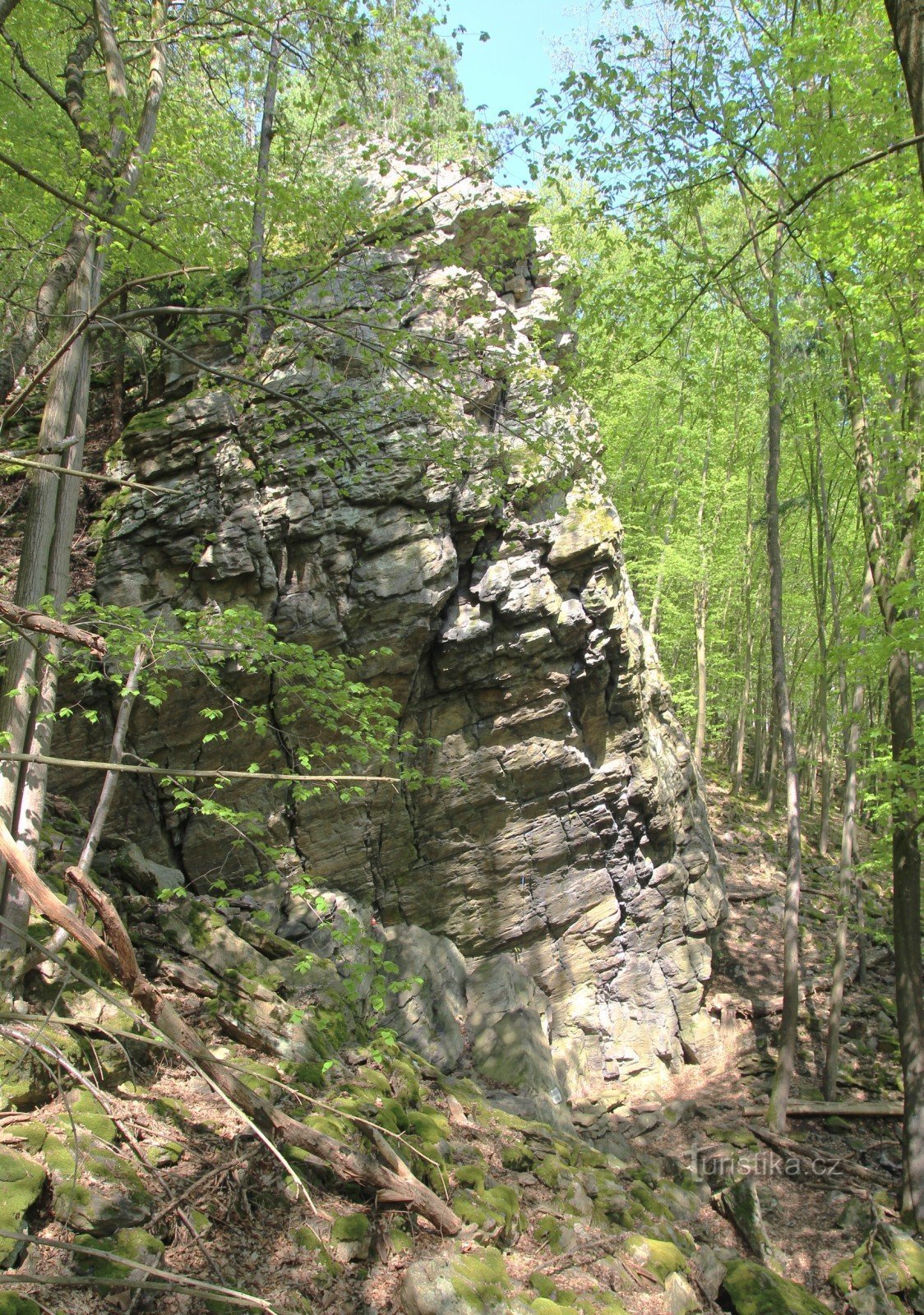 Ở phần dưới của nó, tảng đá Výří gần như thẳng đứng