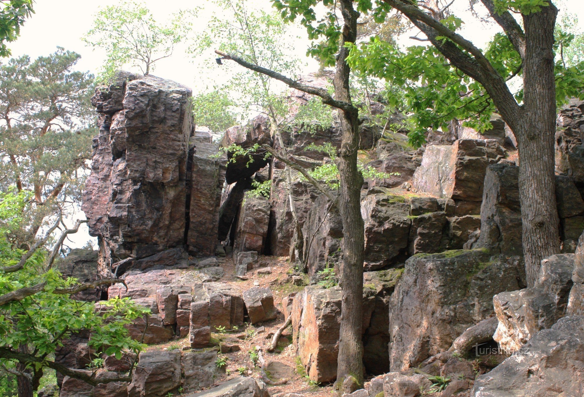 Velká skála - skalnatá plošina a skalní věž pod hlavním vrcholem